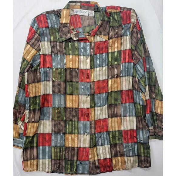 Yves St. Clair 2 Women's Button up Blouse Shirt Size 20W 20 Sheer Vintage Shiny - Picture 1 of 8